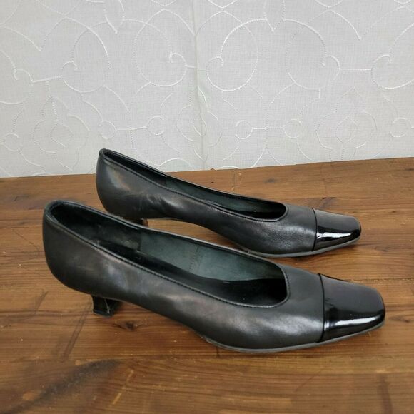 Vaneli Womens Shoes 6.4 Black Rickie Leather Cap Toe Classic Pumps Kitten Heel - Picture 3 of 7
